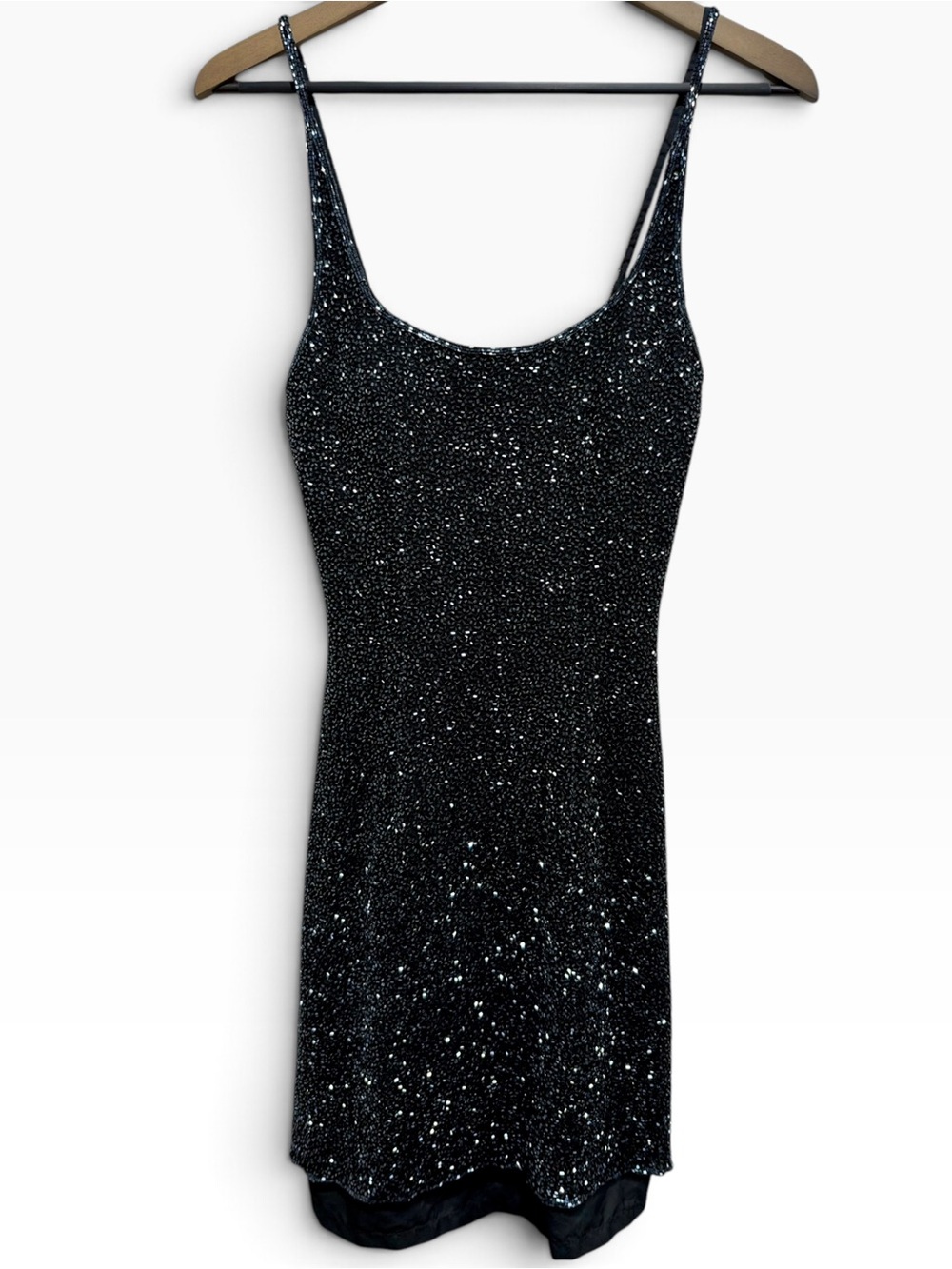 Vintage 90s Y2K Black Fully Beaded 100% Silk Slip Dress S